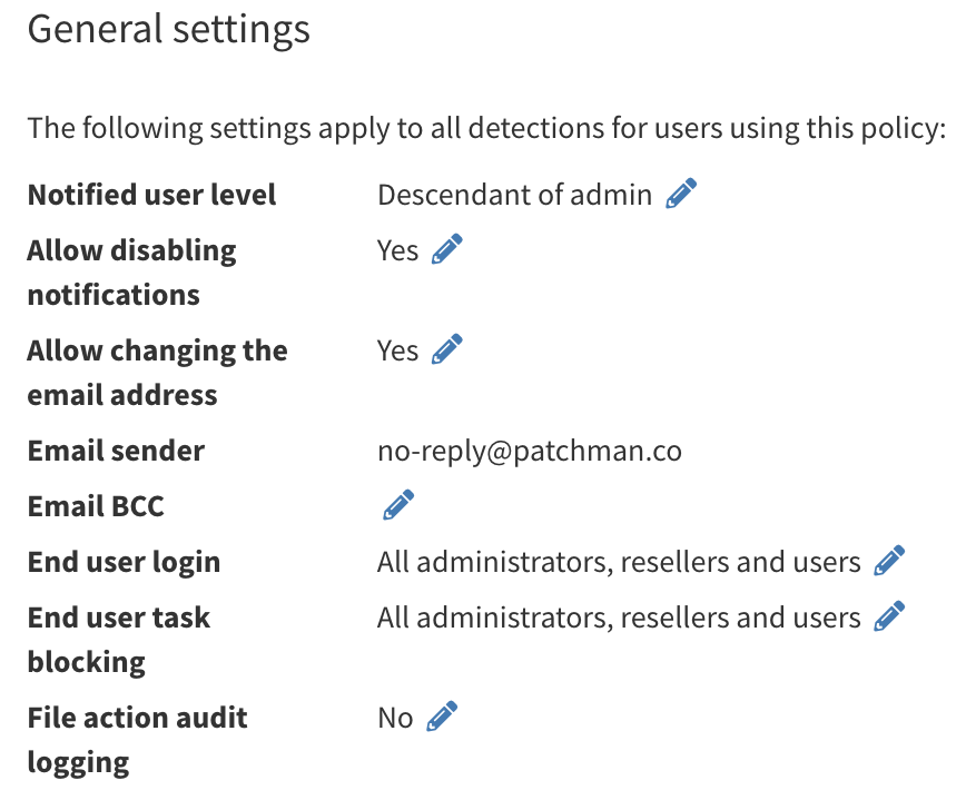 end user login option on policy view