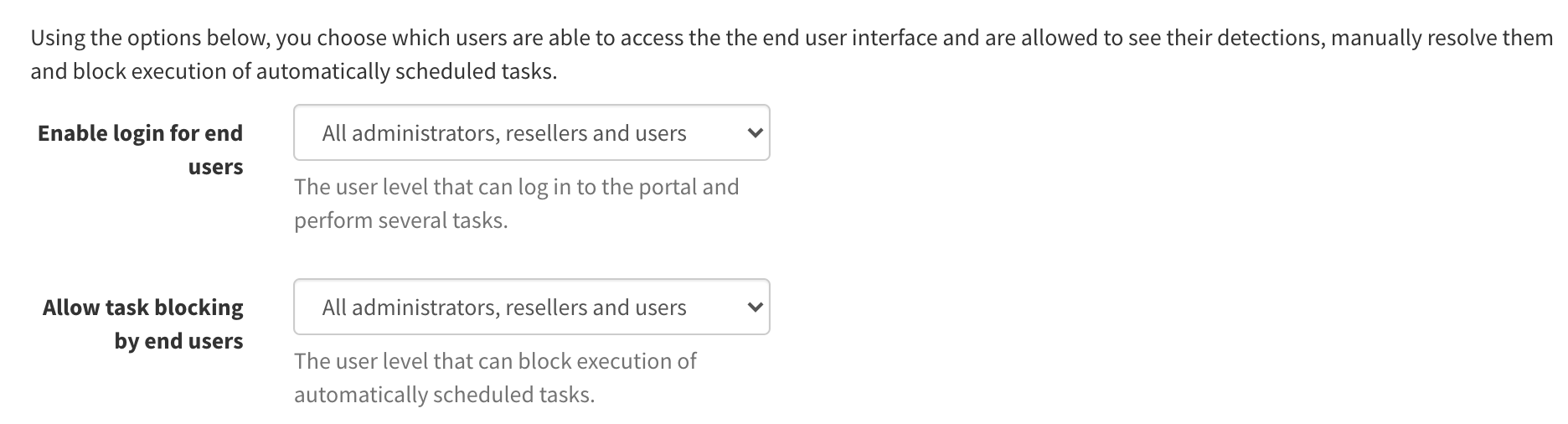 changing the end user login settings